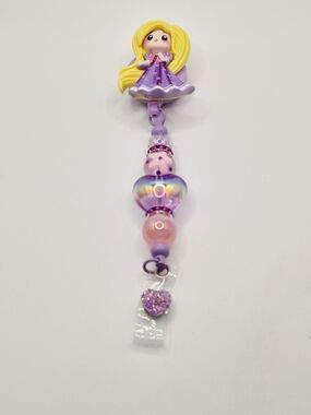 Cute Princess Rapunzel Resin Doll Topper Beaded Badge Reel Belt Clip